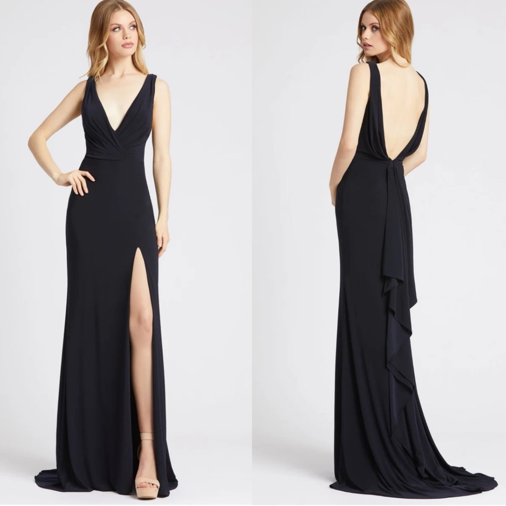 Mac Duggal Sleeveless V Neck Jersey Gown Style# 12336 Womens SZ 12 Midnight NEW